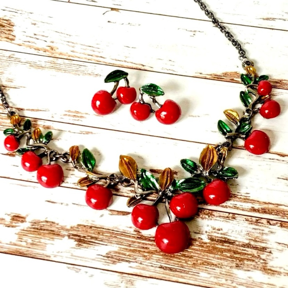 Cherry Tart Necklace & Earring Set